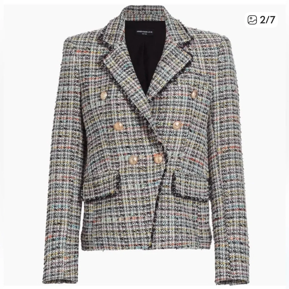 Generation love Eliza tweed double breasted blazer in "rainbow" size L - Picture 1 of 10